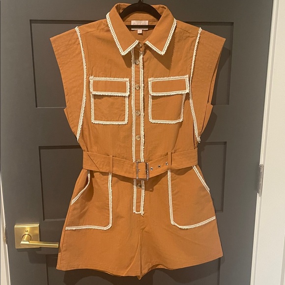 Ciebon Pants - CIEBON Crocheted Sleeveless Belted Romper